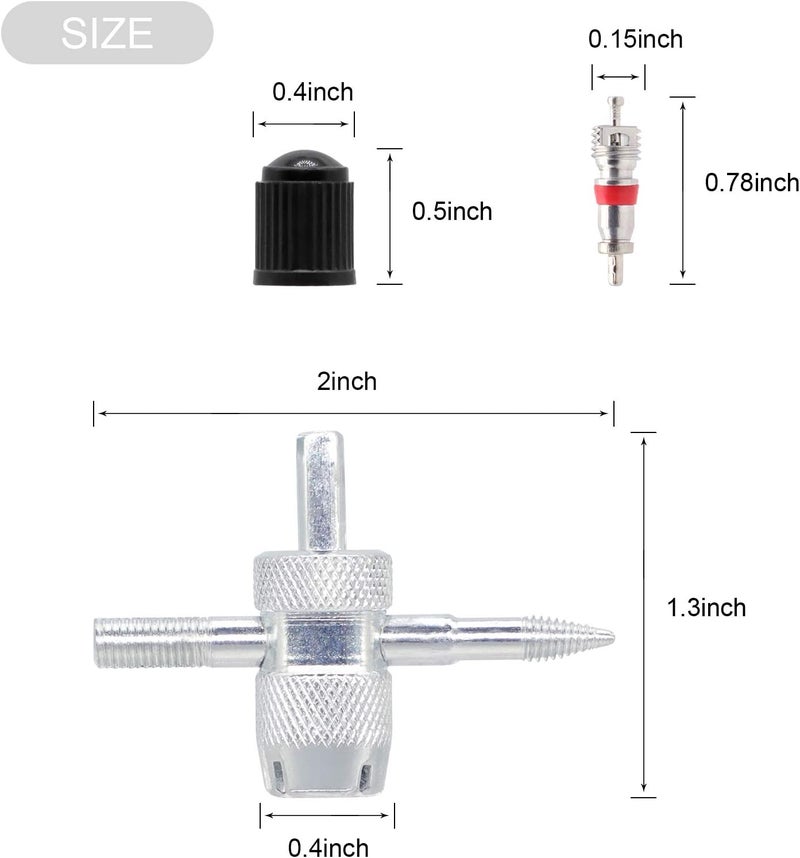 ZHSMS Valve Stem Removal Tool - 20Pcs Valve Cores, 10Pcs Tire Valve Caps, 4-Way Valve Tool, Valve Core Remover Tool - Image 4